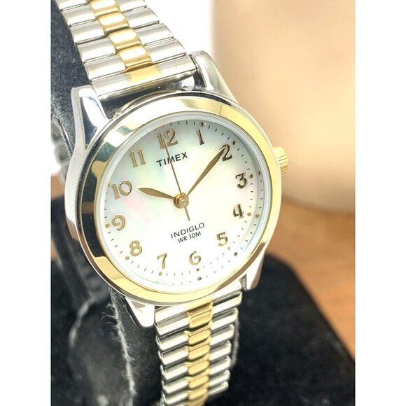 Timex Women's Watch T2M828 Quartz Indiglo Mother of Pearl Dial Two Tone Steel - Picture 13 of 14